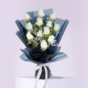 Designer Bouquet of 12 White Roses