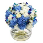 Dazzling Hydrangea with Orchid in Fish Bowl