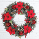 Fresh Christmas Wreath with Poinsettias Decor