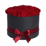 Red Roses in Black Round Box
