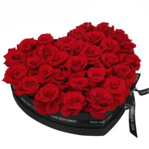 Perfect Red Roses in Heart Shaped Box