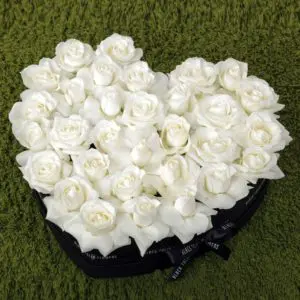 Perfect White Roses in Heart Shaped Box