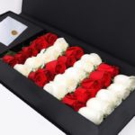 Red & White Roses in Black Box